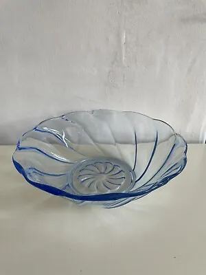 Buy Large Bagley Blue Art Glass Display Fruit Bowl Swirled Irridescent Pattern • 10£