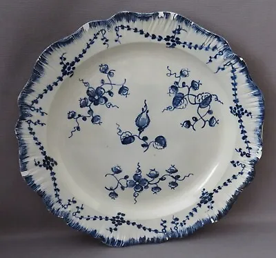 Buy English Pearlware Blue & White Flowers Shell Border  Dinner Plate 1785-1800 • 20£