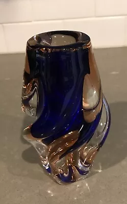 Buy Bohemia Crystal Blue /gold/clear Glass Vase Czechoslovakia • 37.40£