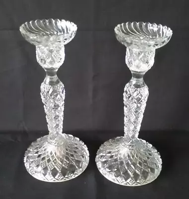 Buy Pair Of Clear Pressed Glass Candle Holders  Vallerysthal, France • 20£