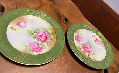 Buy Antique Plate Set Of 2 - P.T.  Bavaria Tirschenreuth - Roses - Signed • 113.80£