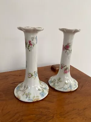 Buy Antique French Porcelain Candlesticks Pair GDA Limoges Forgetmenot Design • 23£