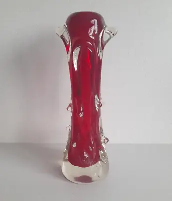 Buy Vintage 1960's SKRDLOVICE Art Glass Knobbly Cased Vase Red JAN BERANEK Czech • 30.99£