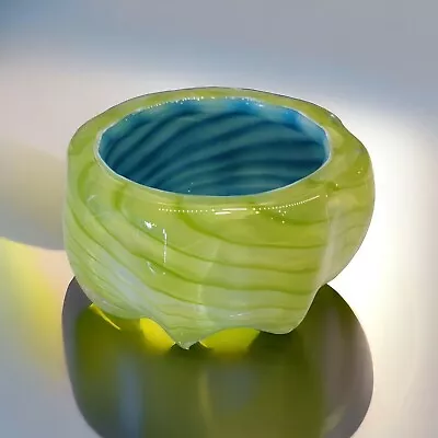 Buy Signed Murano Art Glass Bowl Teal Blue Lime Green No Flaws Cased Glass • 28.53£