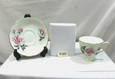 Buy Rare Beautiful Vintage Colcloug Bone China Pink Rose Soft Green Tea Cup & Saucer • 28.50£