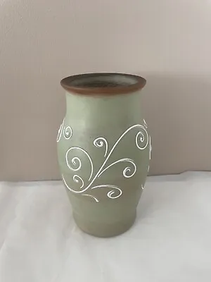 Buy Vintage  Denby Ferndale Green And White Pattenered Vase 8” Tall • 14.99£