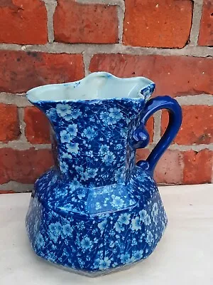 Buy Extra Large Vintage Ironstone Blue Floral Pattern Jug / Flower Vase • 24£