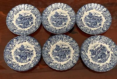 Buy 6 ENGLISH COUNTRY SCENES By BRITISH ANCHOR ENGLAND - Blue & White - Side Plates • 14.99£