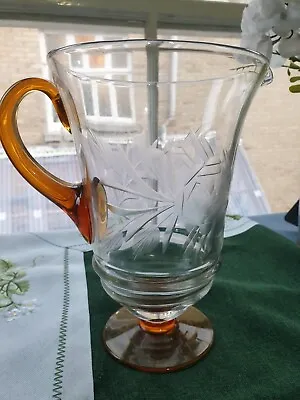 Buy Vintage Beautiful Jug With Lovely Leaf Detail And Amber Coloured Glass • 12£