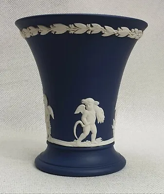 Buy Wedgwood Portland Blue Jasperware Trumpet Vase Good Condition • 22.95£