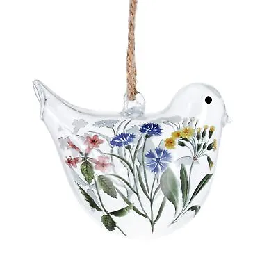 Buy Gisela Graham Wild Flower Glass Bird Easter Decoration With Rustic Hanging Twine • 8.99£