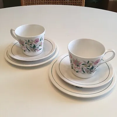 Buy 2x Queen Anne Kismet China Teacup Saucer Trio Retro 1960s 1970s Pink Green VGC • 6.99£