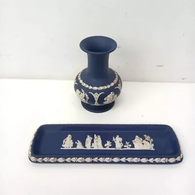 Buy Wedgwood Jasperware Vase And Tray Portland Blue 1975 -WRDC • 7.99£