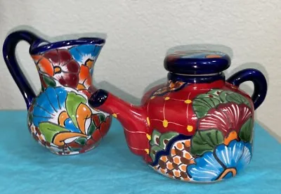 Buy Mexican Talavera Pottery Creamer & Small Teapot Folk Art Dish Ware Lead Free • 47.44£