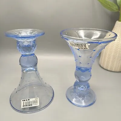 Buy Pair IKEA Blue Glassware Hobnail Glasses Candle Holders Decor Pressed Glass • 17.50£