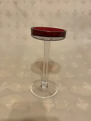 Buy Vintage Red Glass Tall Candle Holder Comport Clear Stem 20cm Tall 9cm Rim • 19.99£