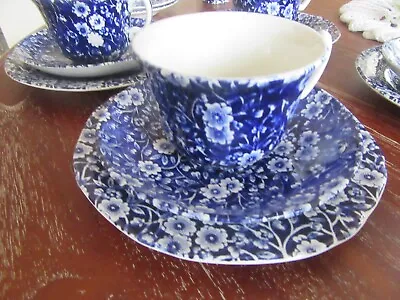 Buy Burleigh Ware Calico Vintage Blue&white Floral Cup, Saucer And Side Plate • 7.50£