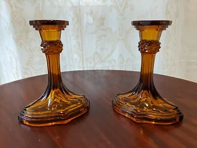 Buy Brown Glass Candlestick Holders Vintage 15.5 Cms • 6£