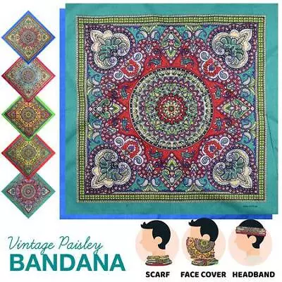 Buy 100% Cotton Vintage Paisley Bandana Biker Headwrap Handkerchief Face Covering • 2.99£