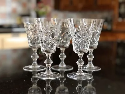 Buy Vintage Lead Crystal Cut Glass Wine Glasses X5 • 15£