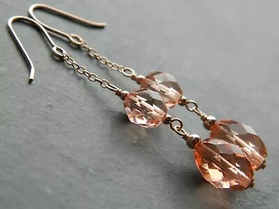 Buy Vintage Pink Depression Glass Beads & 14K Rolled Rose Gold Hand Crafted Earrings • 13.99£