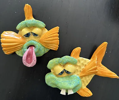Buy Vintage King Pottery 2 Pc Fish Wall Hanging Sculpture Funky Attitude Art Fair • 36.99£
