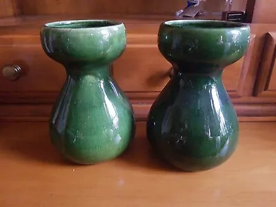 Buy Pair Antique Majolica Like Green Glaze Bulb Vases • 30.99£