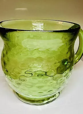 Buy Vintage MCM Glass Water Jug Pitcher Sea Foam Green Dimpled Blenko Style Olive • 28£