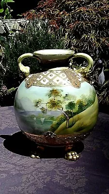 Buy Antique Japanese Noritake Manuki(komaru) Porcelain Bulbous Form Vase On Paw Feet • 308.84£