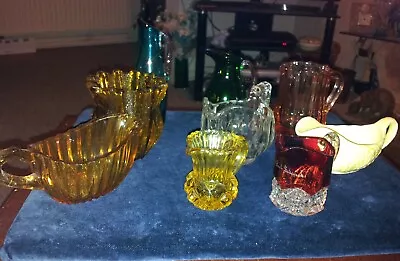 Buy COLLECTION OF SMALL VINTAGE COLOURED GLASS AND CERAMIC JUGS Inc CRANBERRY GLASS • 4.99£
