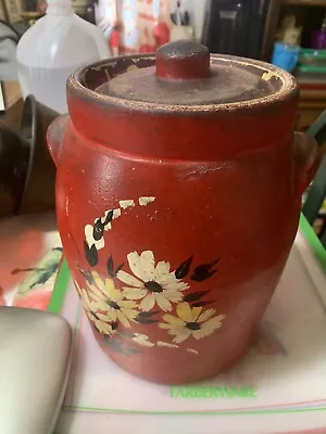 Buy Old Ransburg Stoneware Crock/Cookie Jar With  Lid - Hand Painted Florals • 56.59£