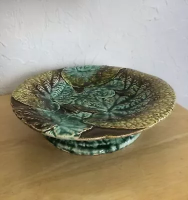 Buy Antique BEGONIA LEAF Majolica Compote Bowl FOOTED Circa 19th Century • 96.38£