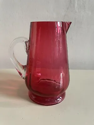 Buy Antique Victorian Cranberry Glass Cream Milk Jug Creamer Ribbed Applied Handle • 16£