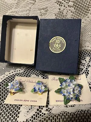 Buy Royal Adderley Fine Bone China England Blue Floral Brooch Pin Clip Earrings Box  • 47.58£