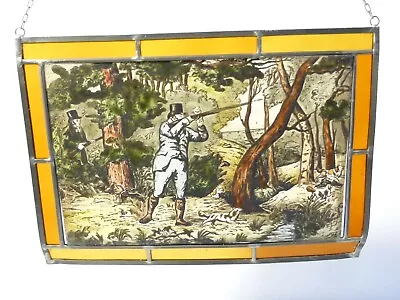 Buy Vintage Shooting Scene Lead Lined Hand Painted Stained Glass Window Hanging • 200£