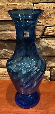Buy RARE! Vintage 14  Blenko Swirl Glass Cobalt Blue Vase Handblown Handmade • 215.78£