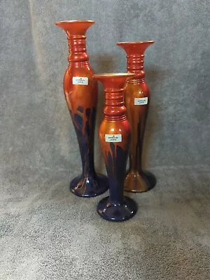 Buy 3 X Ambiente Zwiesel Art Glass Candlesticks Made Germany Orange/Gold Blue  • 39.50£
