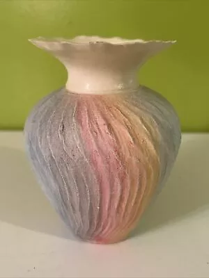 Buy Vintage Kaolin Pottery Vase, Aurora Series Pastel Rainbow Swirl Artist Signed 5” • 46.22£