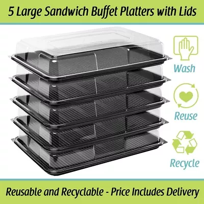 Buy 5 Large Catering Food, Cake, Sandwich, Buffet, Party Platter Trays With Lids • 13.50£