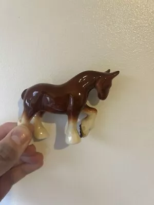 Buy Brown Shire Horse Figurine Vintage Ceramic Pottery Small 4 Inches 10cm Length • 7.95£