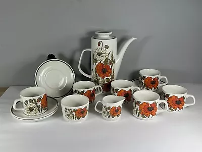 Buy J & G Meakin  Poppy  Coffee Set- Never Used - Coffee Pot, 6 Cup&Saucers,Jug,Bowl • 29.99£