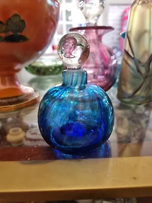 Buy Lovely Decorative Blue Swirled Art Glass Scent Bottle Initials To Base • 29.99£