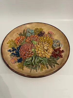Buy Vintage Hand Painted Flowers Decorative 3D Ceramic Plate Mold Signed. • 19.25£
