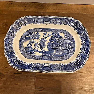 Buy Blue Willow Transfer Ware Oval Scalloped Platter Cobridge England Globe Pottery • 80.74£
