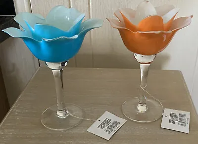 Buy Pair Of Shudehill Glass Flower Tea Light Holders  • 12.99£