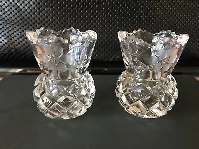 Buy A Pair Of Antique Small Cut Glass Candlestick Holders • 18£