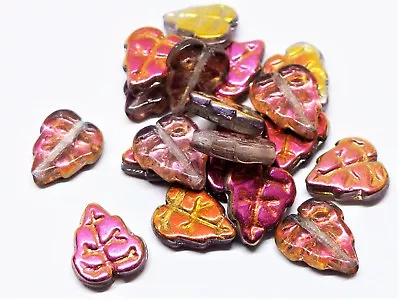 Buy 11mm  Czech Glass Pressed Leaf Drop Beads For Jewellery Making -  (20pcs) • 1.99£