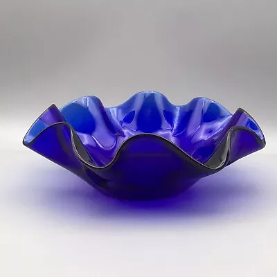 Buy 💙 A Gorgeous Retro Cobalt Blue Art Glass Ruffled Sweet/candle/trinket Dish #1. • 16£