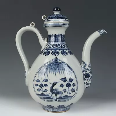 Buy Chinese Antique Blue And White Porcelain Floral Pattern Teapot Flagon • 476.61£
