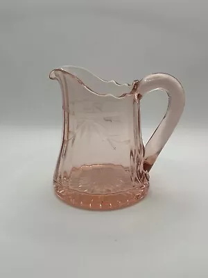 Buy Vintage Pink Depression Glass Etched Design Creamer Pitcher With Ruffled Edge • 11.38£